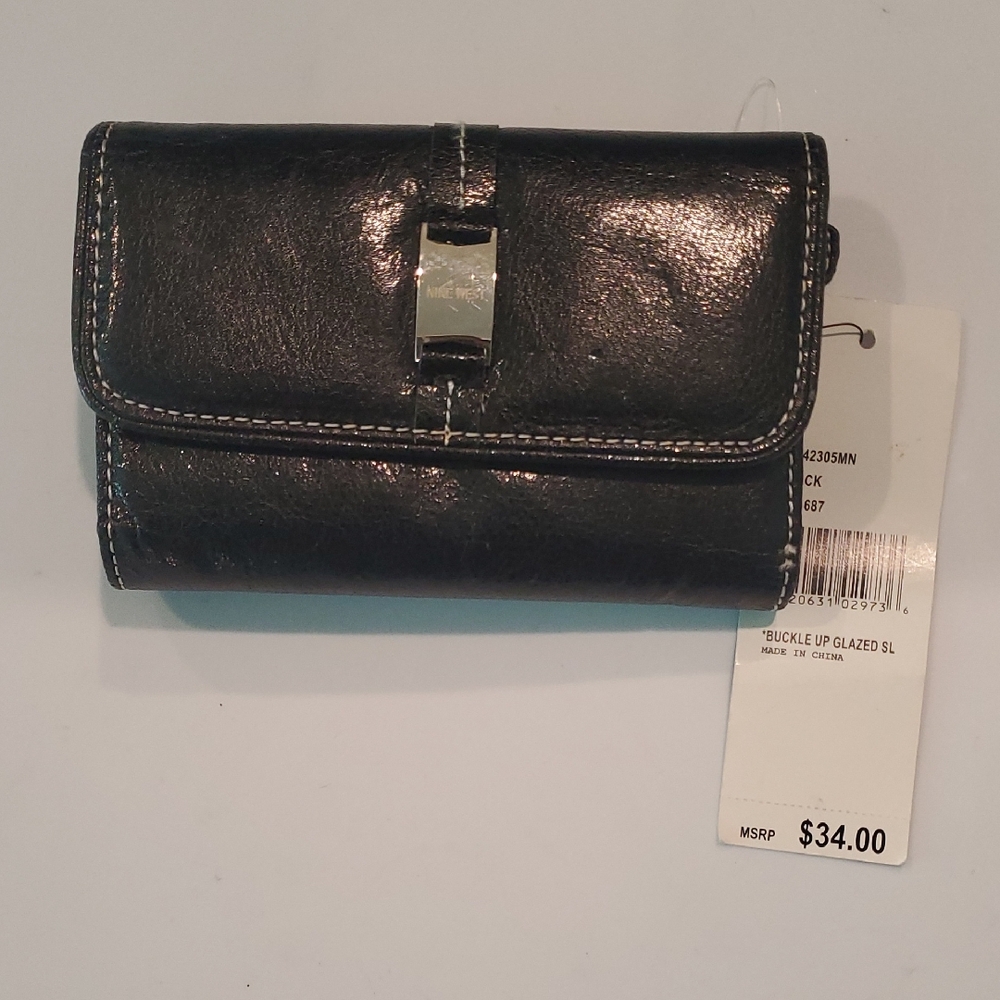 Black Leather Wallet with Silver Buckle